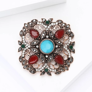 Broche de style palais vintage en alliage avec strass colorés et incrustation