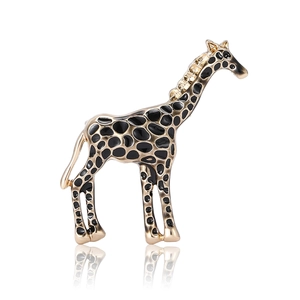 Fashionable giraffe alloy enamel brooch with gold tones and black spots for women