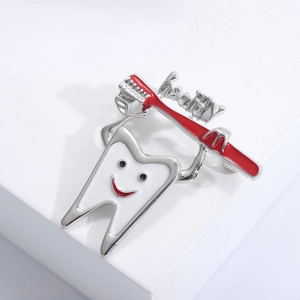 Cartoon alloy tooth brooch with healthy toothbrush enamel pin for fashion accessories