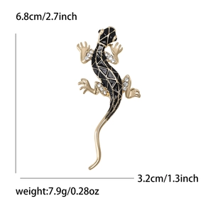 Broche lézard émaillée dorée avec strass, dimensions 6,8cm x 3,2cm, poids de 7,9g