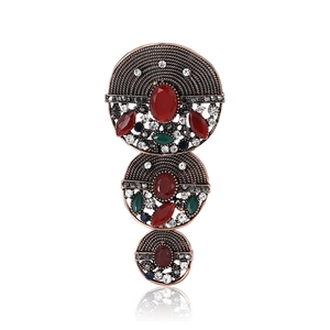 Vintage Baroque Alloy Rhinestone Brooch Bronze Tone Multi Color Inlaid Flower Pin For Women Coat Cardigan Fashion Jewelry Gift