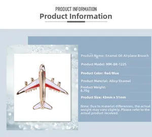 Detail specifications of enamel airplane brooch with dimensions and weight info