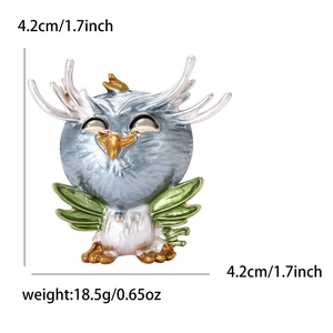 Detailed dimensions of the alloy owl brooch with 4.2cm width and 18.5g weight