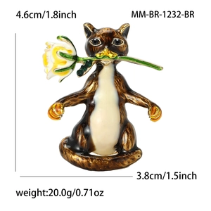 Broche chat mignon avec fleur jaune, épingle en alliage taille 4,6cm sur 3,8cm