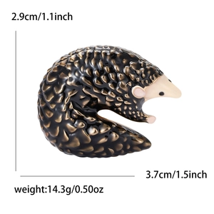 Detailed view of pangolin brooch dimensions 2.9x3.7cm and weight 14.3g for fashion
