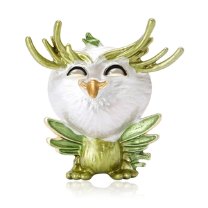 Quirky Alloy Enamel Owl Brooch With Deer Antlers Cartoon Animal Lapel Pin For Women Men Fashion Jewelry Clothing Accessory Gift