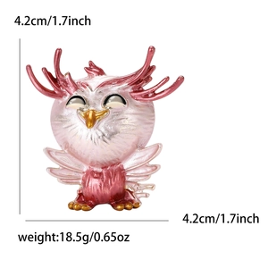 Creative pink alloy owl brooch with golden metal accents and 4.2cm dimensions