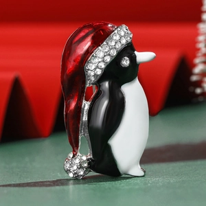 Cute Christmas Penguin Brooch For Women Alloy Enamel Rhinestone Animal Pin Festive Holiday Jewelry Gift Accessories