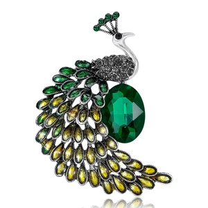 Broche Paon en Alliage Vintage avec Strass pour Femmes Élégante Épingle à Revers Animal en Émail Bijoux de Mode Accessoire