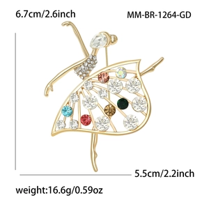 Elegante spilla ballerina con strass colorati in finitura lega dorata