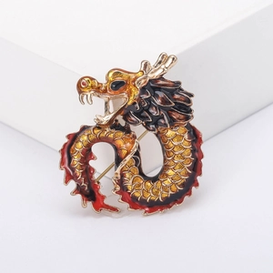Exquisite Chinese zodiac dragon brooch with gold plating and colorful enamel finish