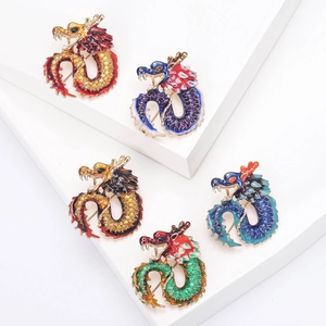Vintage Chinese Dragon Brooch Enamel Alloy Mythical Animal Lapel Pin For Men Women Suit Dress Accessory Jewelry Gift