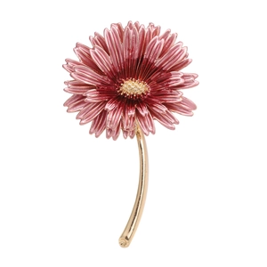 Elegant multi-layer daisy brooch with pink gradient enamel and golden core design