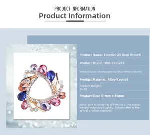Detail specifications of 41mm by 43mm enamel rhinestone vintage style brooch pin