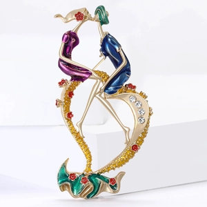 Artistic alloy enamel couple brooch with moon and colorful abstract characters