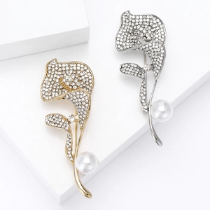 Eleganter Strass-Orchideen-Anstecknadel mit Perle in Gold- und Silberoptik