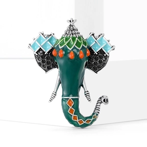 Elegant forest-style green enamel elephant brooch with crystals for coats and jackets