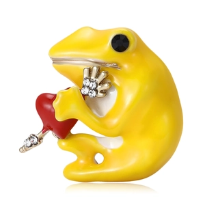 Alloy Cartoon Frog Brooch With Heart Rhinestone Inlaid Oil Drip Enamel Animal Lapel Pin For Suit Women Jewelry Accessories