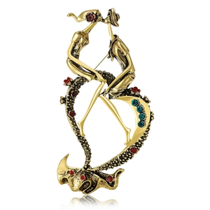 Vintage Legering Emaille Paar Kussend Broche Met Strass Hartvorm Abstracte Geliefden Kleding Speld Sieraden Accessoire