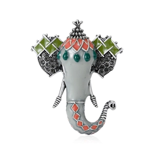 Bohemian Vintage Elephant Head Brooch Alloy Enamel Rhinestone Animal Lapel Pin For Women Ethnic Jewelry Accessory Gift