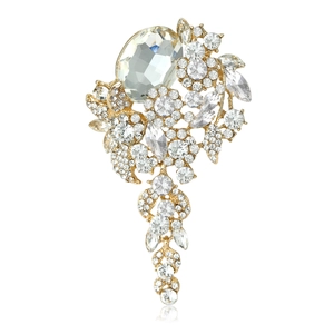Vintage Luxurious Large Flower Rhinestone Brooch Alloy Inlaid Multicolored Crystal Lapel Pin For Women Fashion Jewelry Accessories