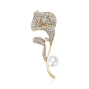 Eleganter Calla Lilie Blume Brosche Legierung Strass Künstliche Perle Pin Luxus Botanisch Schmuck Für Hochzeit Bankett Damen Mode Accessoire