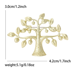 Broche arbre en or mat pour costumes avec dimensions 3,0 cm hauteur et 4,2 cm largeur