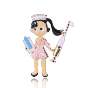 Broche en Émail Infirmière de Dessin Animé de Mode Mignonne Broches de Figure d'Infirmière en Perle Artificielle en Alliage