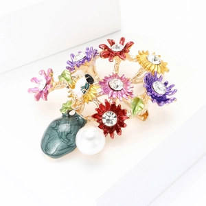 Spilla a forma di girasole in smalto vintage stile palazzo con petali colorati e cristalli