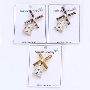 Three-piece colorful enamel windmill brooch set with rhinestones on fashion jewelry cards