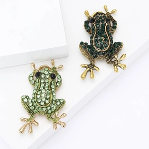 Broche Grenouille en Alliage de Mode avec Strass Bijoux de Broche d'Animal Vert Exquis pour Accessoires de Pull de Costume Hommes Femmes