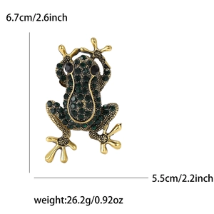 Broche grenouille tendance avec strass verts et finition dorée vintage pour pulls