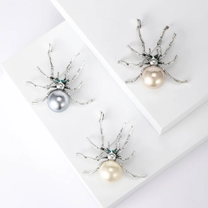 Vintage Legierung Spinne Brosche Mit Großer Künstliche Perlenimitat Strass Augen Gothic Tier Brustnadel Für Halloween Damen Schmuck