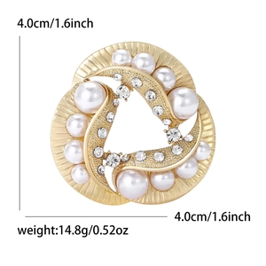 Elegant gold-tone pearl and rhinestone brooch, 4.0cm size and 14.8g weight specifications