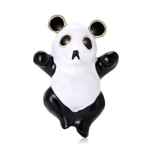 Niedliche Emaille-Brosche Panda aus Legierung mit schwarz-weißem Farbauftrag