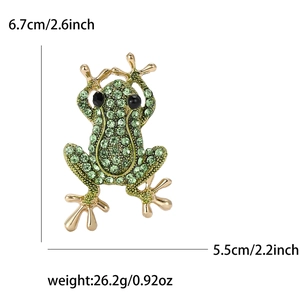 Broche grenouille en cristal vert avec placage d'or pour costumes, hauteur 6,7 cm