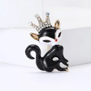 Broche renard couronne chic en émail pour tailleurs avec strass blancs étincelants