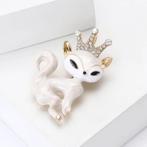 Broche renard en émail avec couronne et strass pour accessoires de costume femme