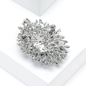 Macro detail of alloy brooch back with secure clasp and intricate metal casting work
