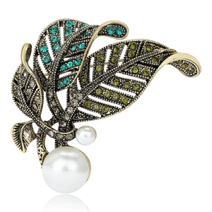 Vintage Legierung Blatt Brosche Anstecknadel Mit Strass Und Kunstperlen Botanischer Eleganter Schmuck Für Damen Hochzeit