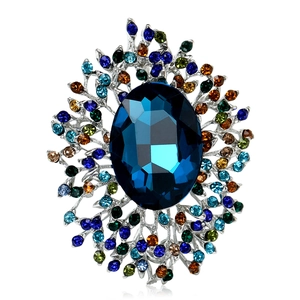 Luxurious Vintage Alloy Large Rhinestone Flower Brooch For Women Oval Crystal Radiant Cluster Pin For Wedding Party Gift