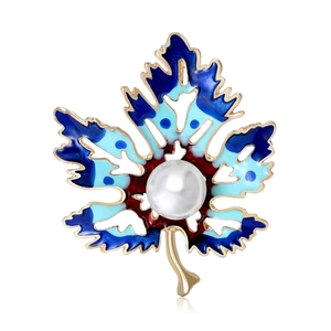 Broche en Émail de Feuille d'Érable Avec Künstliche Perle d'Imitation Blanche Alliage Plaqué Or Épingles à Fleurs pour Femmes Bijoux Accessoires Cadeaux Élégants