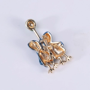 Back view of enamel balloon couple duck brooch with golden pin and safety clasp