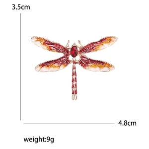 Kreative Libellen-Brosche mit bunten Emaille-Flügeln und rotem Kristallbesatz in 4,8cm