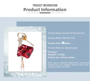 Detailansicht der Ballett-Brosche mit Emaille, Größe 49mm x 22mm und Produktdaten