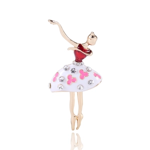 Broche Danseuse de Ballet Vintage en Alliage Émaillé pour Femme Ton Or Strass Élégante Fille Qui Danse Accessoire Bijoux de Mode