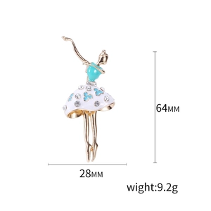 Élégante broche danseuse de ballet en alliage doré avec émail bleu et strass