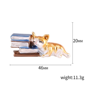 Cute lazy cat brooch resting on books made of alloy enamel, size 46mm by 20mm