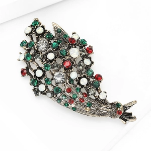 Vintage bouquet brooch with multi-colored rhinestones on an antique bronze base