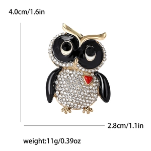 Creative owl brooch with sparkling rhinestones and black enamel accents for women